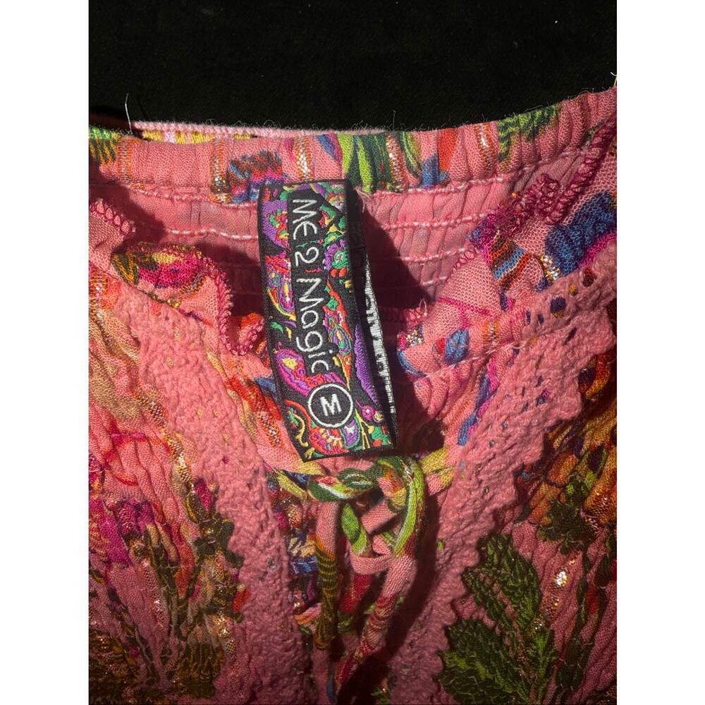 One 2 Magic Pink Tropical Floral Maxi Dress Smocked Corset Boho Size M - Picture 5 of 10
